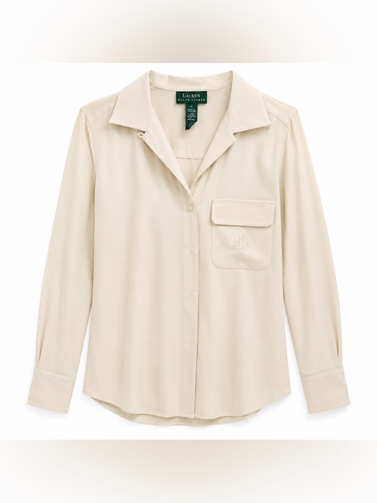 Ralph Lauren Tops - Lauren Ralph Lauren Women’s Silk Blouse Size 10 Ivory Cream Monogram Pocket